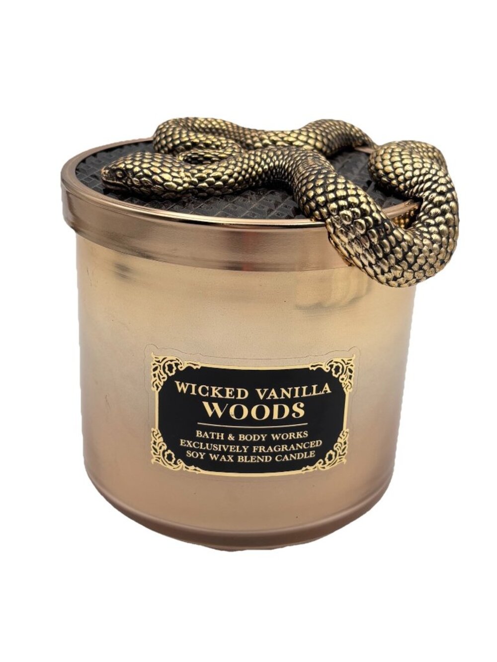 Bath & Body Works Wicked Vanilla Woods 3 Wick Candle Snake Lid 14.5 oz Halloween